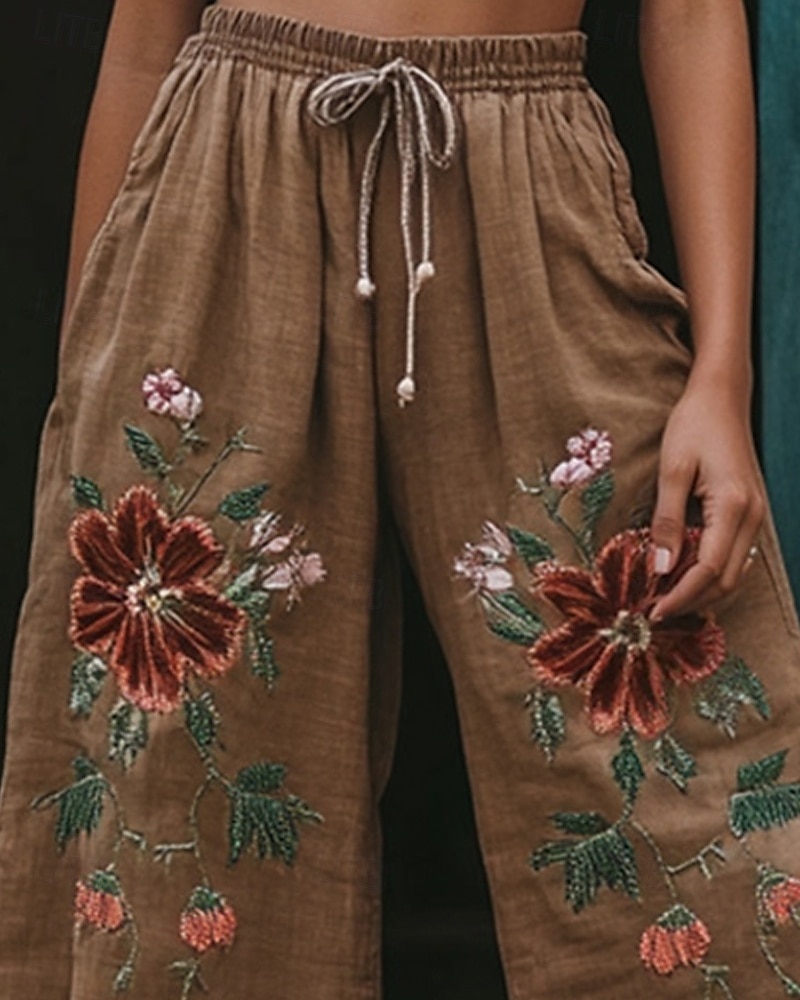 Per donna Gamba larga Pantaloni Pantaloni Palazzo Moda Boho Lunghezza intera Vita Alta Fiore Elastico in vita Coulisse Stampato Traspirabilità Confortevole Streetwear Abbigliamento quotidiano Uscire del 2025 a $32.99 –P2