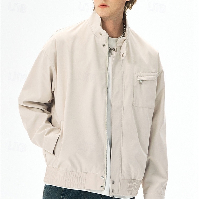 Herr Lättviktsjacka Vardaglig jacka Semester Dagligen Vindtät jacka Ficka Vår Höst Slät Mode Klassisk Hög krage Normal Aprikos Svart Purpur Grön Kaki Jacka 2025 - $44.99 –P14