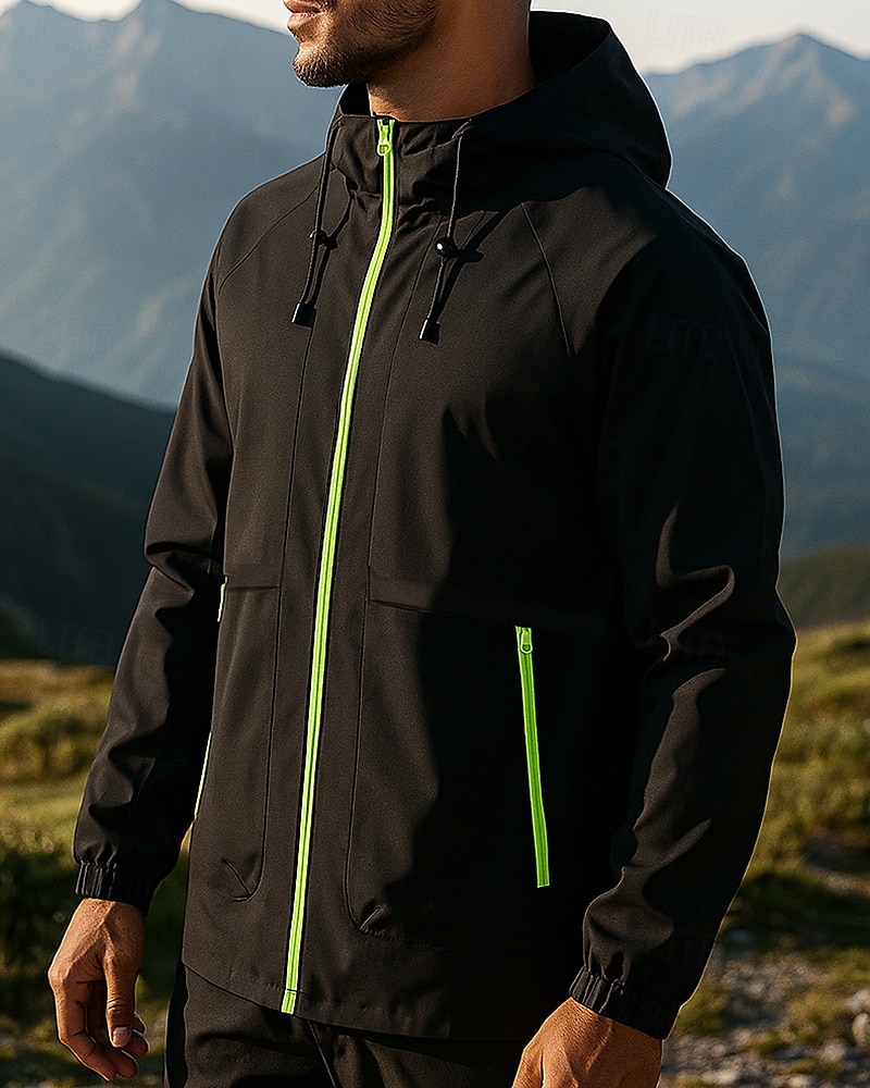 Herren Windjacke Softshelljacke Außen Wasserdicht Winddicht Wanderoutfits Wanderbekleidung Frühling Herbst Oberteil Camping / Wandern / Höhlenforschung Laufen Einfarbig Schwarz Weiß 2025 - $26.99 –P3