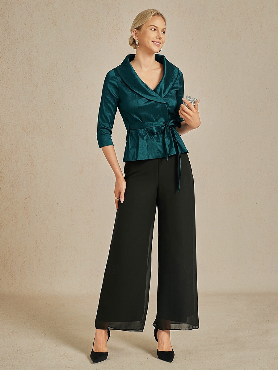 Pentru femei Bluză Topuri de seară Elegant Metalic Stilat Lungime Manșon 3/4 În V Topuri obișnuite Invitat la nunta Serată Semi formal cravata fata Verde Smarald Primăvară, toamnă, iarnă, vară 2025 - $79.99 –P10