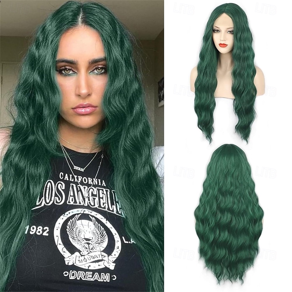 Perruque noire rouge grise de 28 pouces de long, perruques ondulées noires rouges pour femmes, perruques de remplacement de cheveux synthétiques, perruque en fibre résistante à la chaleur pour de 2025 ? $26.99 –P5
