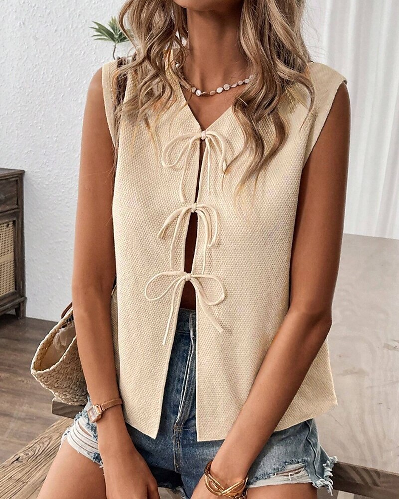 Women's Sweater Vest Fashion Solid Color Ribbed V Neck Knitted Sleeveless Regular Tops Knit Holiday Going out Weekend Apricot Fall 2025 - $23.99 –P3