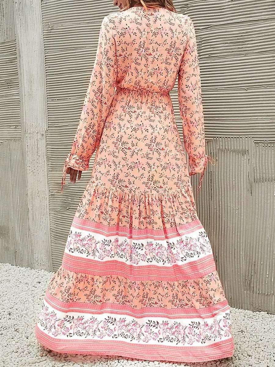 Per donna Vestito maxi Abito casual Vestito svasato Abito Boho a maniche lunghe Abito linea A Boemia Informale Da mare Giornaliero Standard Floreale Manica lunga A V Giallo Rosa Blu Primavera Autunno del 2025 a $38.99 –P11