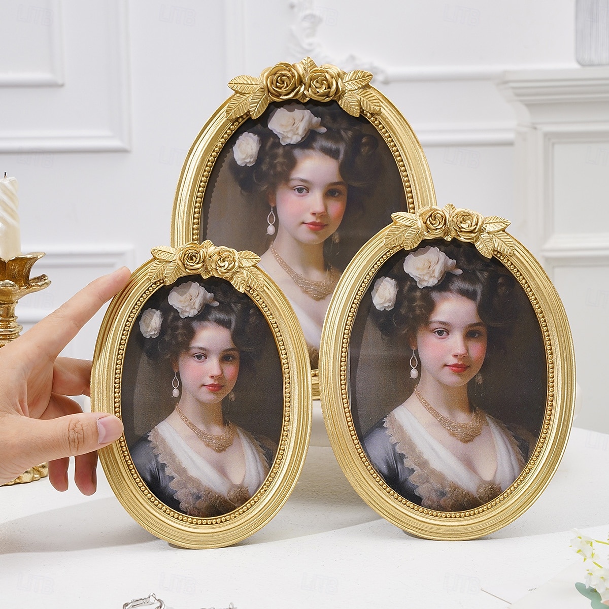 Gold 3D Rose Oval Decorative Photo Frame, European Style Elegant Gold Tabletop Frame, Warm Home Decor for Photo Display and Photography Props 2025 - $13.99 –P10