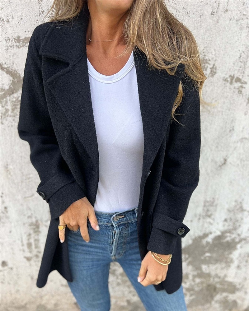 Damen Winterjacke Mantel Freizeitjacke Warm Bequem Tasche Knöpfe Mode Modern Lässig Einfach Outdoor Straße Ausgehen Einreihig Regulär Steigendes Revers Normale Passform Langarm Oberbekleidung Schwarz 2025 - $31.99 –P11