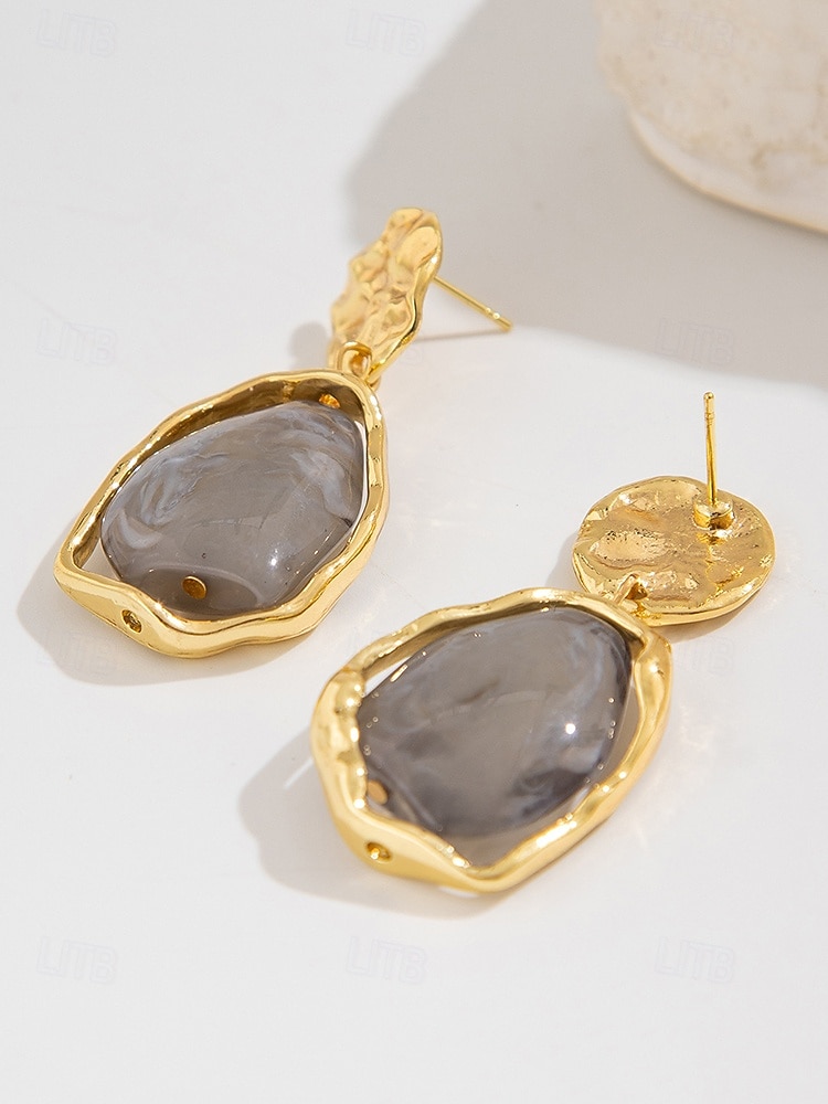 női szabálytalan alakú, gyantás csepp alakú fülbevalók – texturált aranyötvözetből készült, mutatós ékszerek partikra, esküvőkre és hétköznapi, sikkes viseletre 2026 - $8.99 –P5