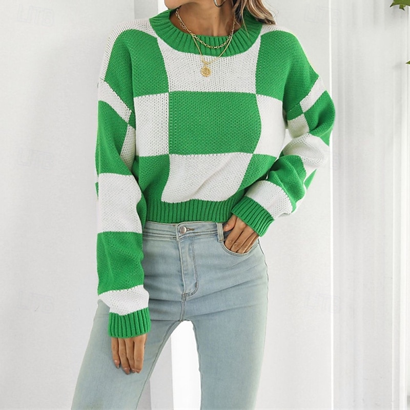 Mulheres Pulôver Casual Bloco de cor Robusto Gola Redonda Tricotado Manga Longa Tops curtos Tricotar Diário Feriado Para Noite Preto Roxo Outono Inverno de 2025 por zł100.99 –P2