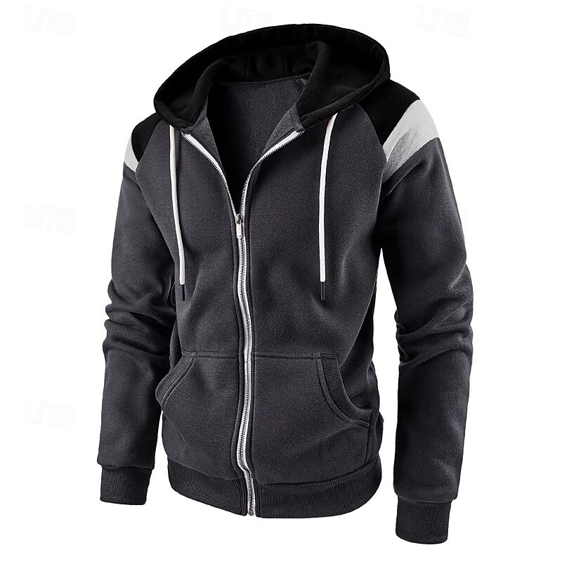 Per uomo Felpa con cappuccio Felpa con cappuccio a zip intera Nero Rosso Blu marino Cachi Grigio scuro Con Cappuccio Blocco di colori Patchwork Tasca Coulisse Sport & Outdoor Quotidiano Ferie del 2025 a $18.49 –P3