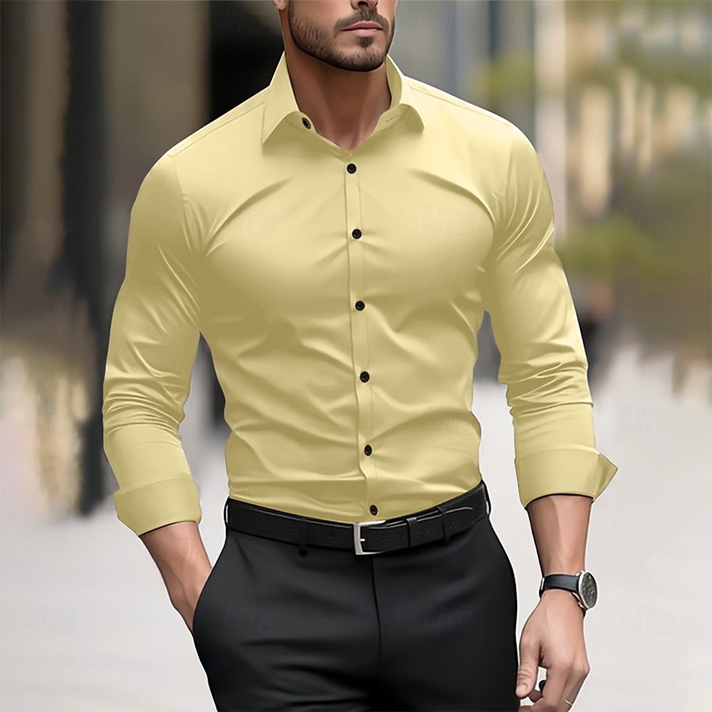 رجالي قميص رسمي سهل زفاف الأماكن المفتوحة أسود أحمر أزرق البحرية أخضر داكن كم طويل قبة الصيف الربيع ملابس 2025 - $26.99 –P7