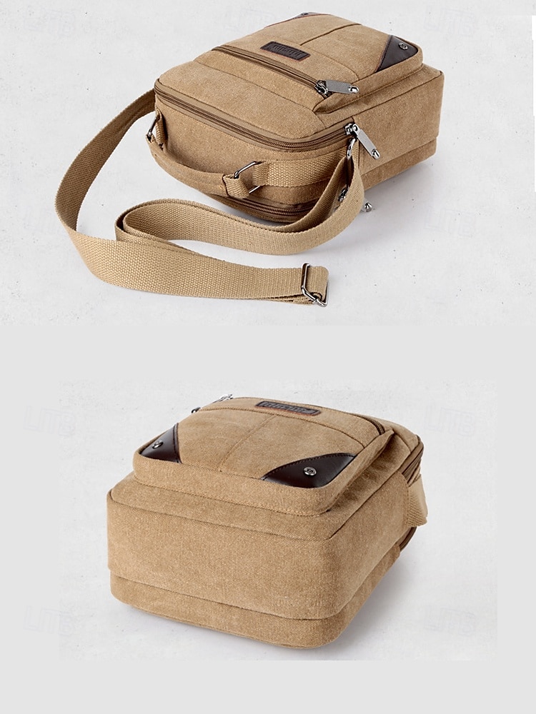 Borsa a tracolla da uomo in tela resistente all'acqua con design antigraffio, borsa a tracolla casual in stile vintage per esterni, viaggi e uso quotidiano del 2025 a $18.99 –P9