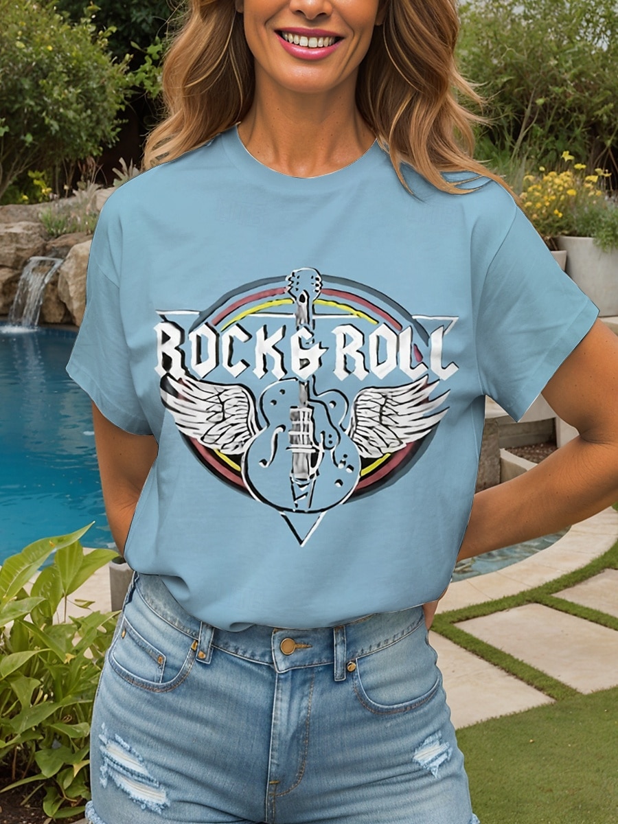 Festival de musique Femmes T-shirt Graphique Lettre ancien Élégant Classique Manche Courte Col ras du cou Col rond Hauts Réguliers Quotidien Week-end Imprimé Noir Rose Claire Bleu Violet Vert Ét de 2025 ? $19.99 –P1