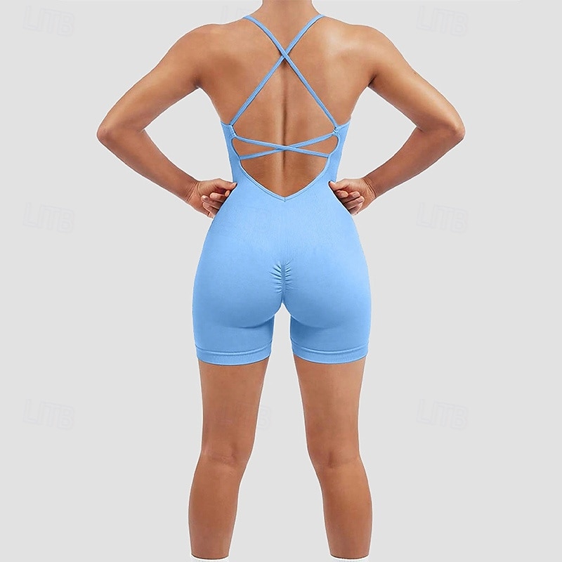 Women's Scrunch Yoga Romper Workout Jumpsuits Backless Solid Color Bodysuit Summer Dark Grey Black Gym Workout Volleyball Running High Waist Tummy Control Stretchy Breathable Sport Activewear Tight 2026 - $22.99 –P4