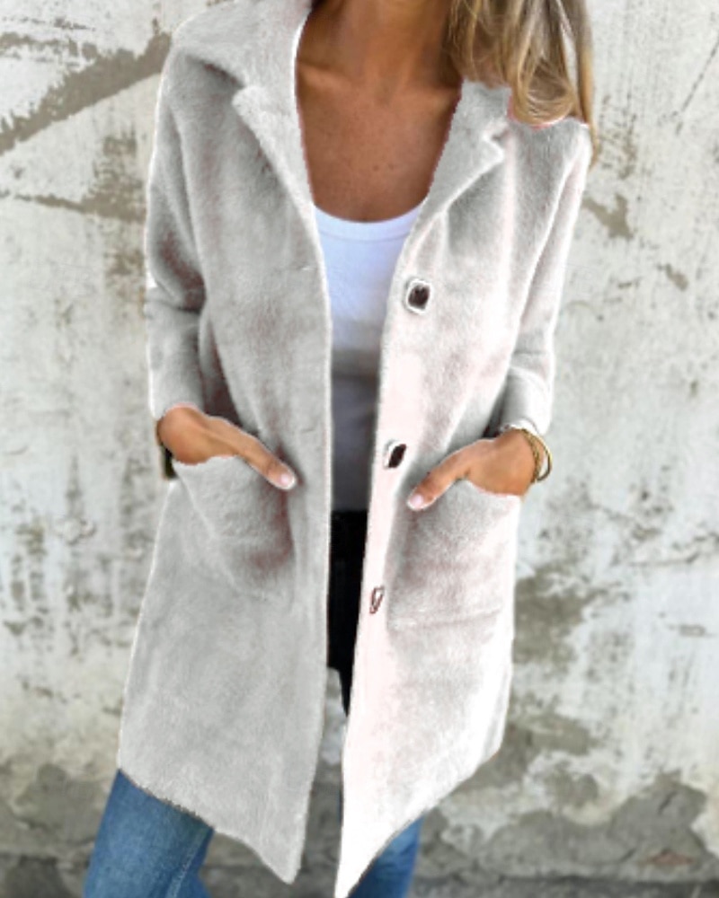 Damen Mantel Warm Bequem Tasche Knöpfe Mode Einfach Ausgehen Wochenende Einreihig Lang Umlegekragen Normale Passform Langarm Oberbekleidung Rosa Blau Kamel Herbst Winter 2025 - $33.99 –P4
