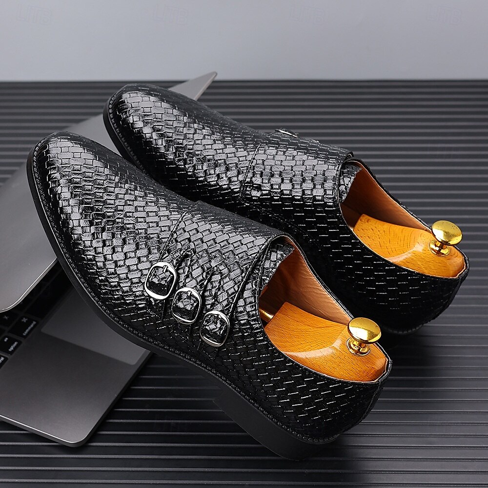 scarpe da uomo con triplo cinturino in similpelle intrecciata e testurizzata – design con fibbia unica per uomini alla moda, banchetti e ricevimenti serali del 2025 a $32.99 –P10
