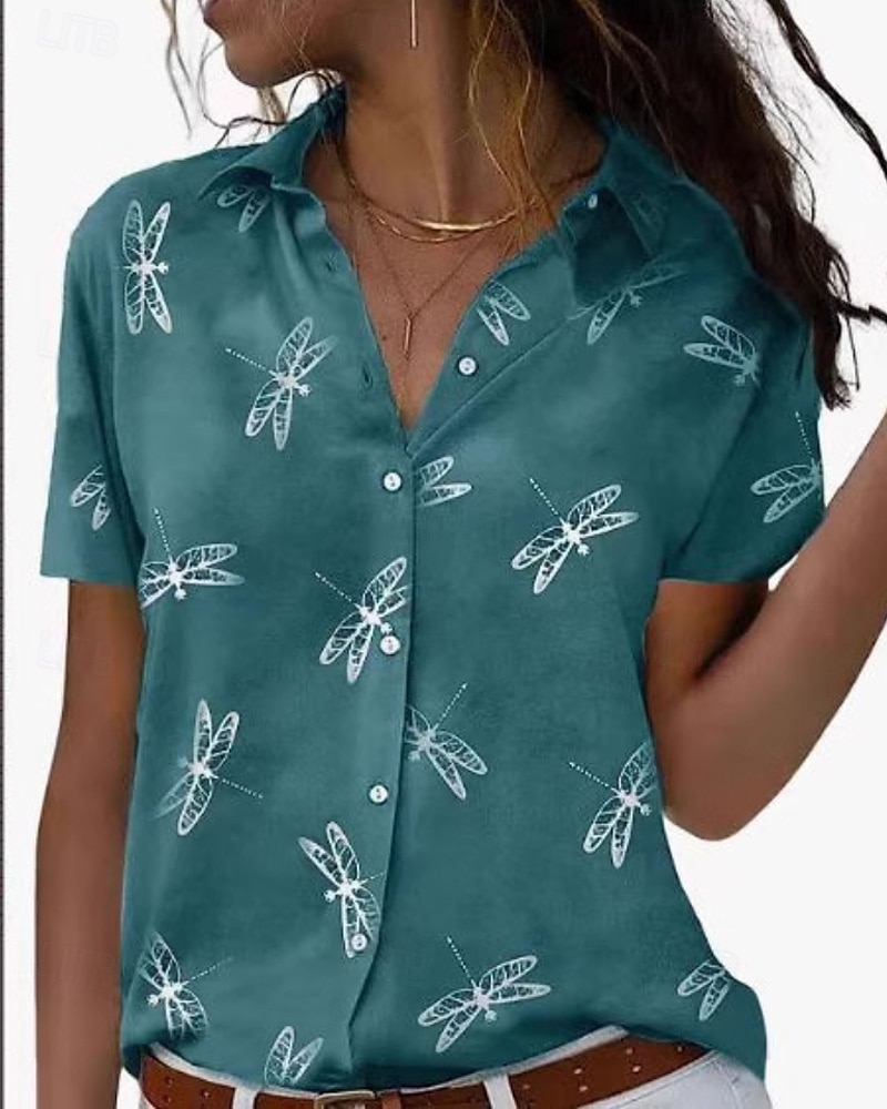 Pentru femei Cămașă Bluză Floare Modern Casual Manșon scurt Guler Cămașă Topuri obișnuite Zilnic Concediu Nasturi Imprimeu Roz Îmbujorat Albastru piscină Trifoi Gri Toamnă 2025 - $21.99 –P3
