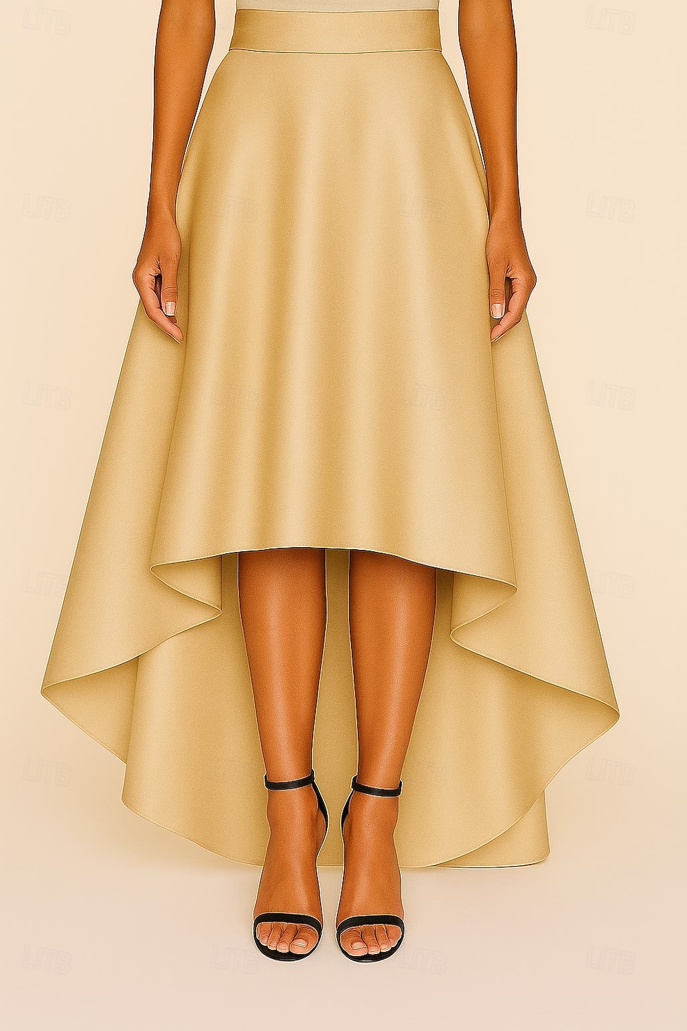 Abito da sposa elegante a trapezio con gonna a ruota nera, lunghezza pavimento, in raso tinta unita, con cintura e cerniera laterale, 2025 del 2025 a $65.99 –P5