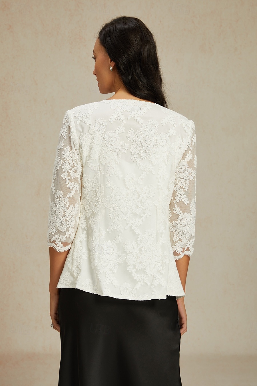 Женский кружевной жакет-блейзер из сетки, элегантный, с рукавами длиной 3/4, круглым вырезом, обычные топы для свадьбы, гостей, работы, повседневной носки, кружева белого цвета, весна-осень 2026 - €21.59 –P2