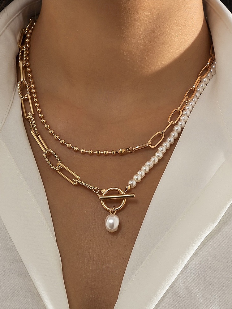 Collier femme en or à plusieurs couches et pendentif en perles – bijoux élégants en alliage pour cocktails, mariages et tenues de bureau de 2025 ? $11.99 –P1