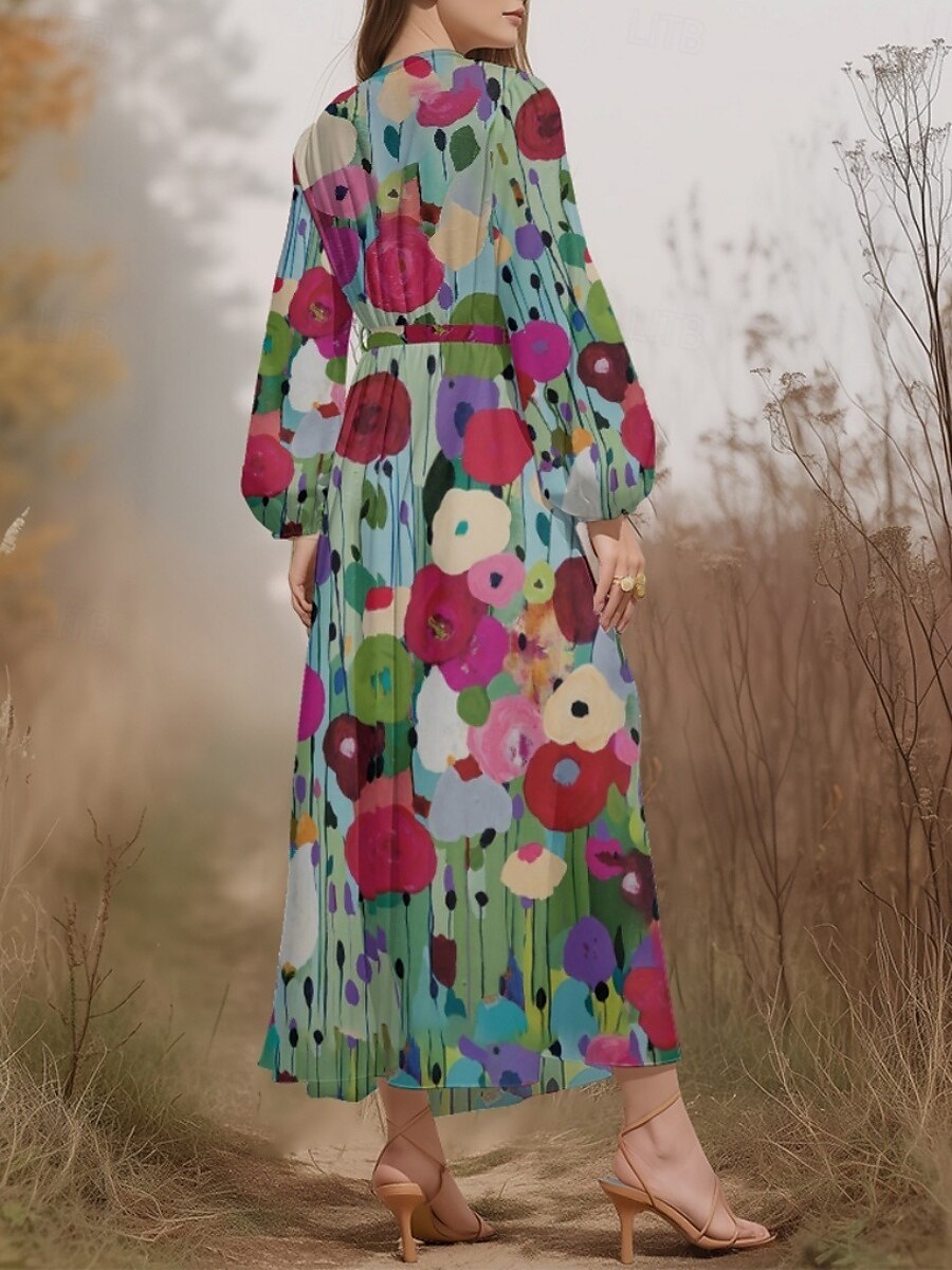 Damen Midikleid Freizeitkleid Chiffon Schwingkleid Modern Urlaub Täglich Wochenende Normale Passform Blumen Langarm V Ausschnitt Hellgrün Marineblau Dunkelgrün Grün Sommer Frühling Herbst 2025 - $31.99 –P9