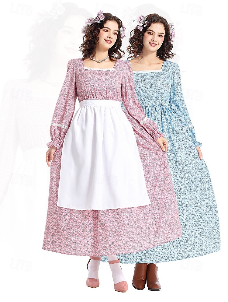 19° secolo anni 1800 Vecchio West Costume Cosplay Abito da prateria Set cuffia e grembiule Pioniere Floreale Per donna Halloween Carnevale Giornata mondiale del libro Vestiti per eventi scolastici del 2025 a $51.99 –P1