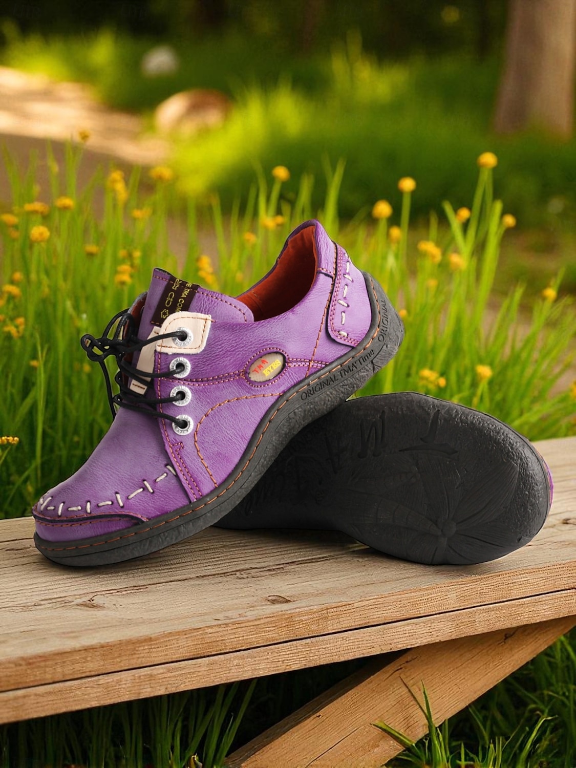 Chaussures décontractées à lacets en cuir violet pour femmes – Chaussures rétro confortables faites à la main pour le quotidien, les voyages et les activités de plein air de 2025 ? $69.99 –P4