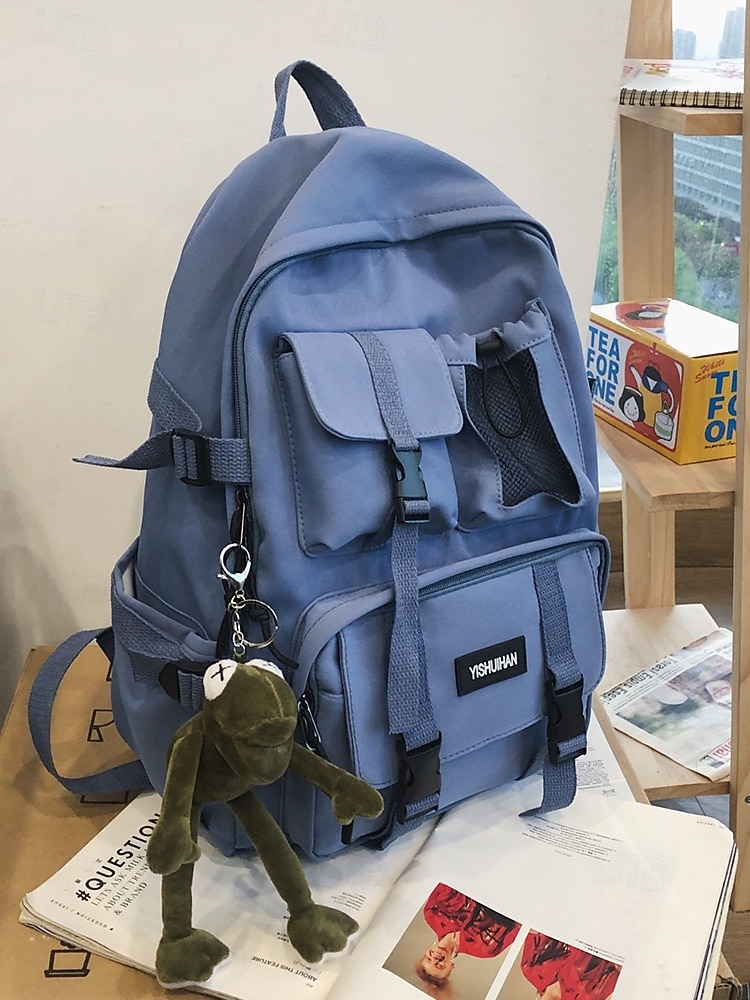 Freizeitrucksack für Teenager mit großem Fassungsvermögen – Schultasche im koreanischen Stil mit mehreren Taschen und Plüsch-Schlüsselanhänger für Schule, Reisen und Outdoor-Aktivitäten, Schwarz, Weiß, Rot 2025 - $24.99 –P5