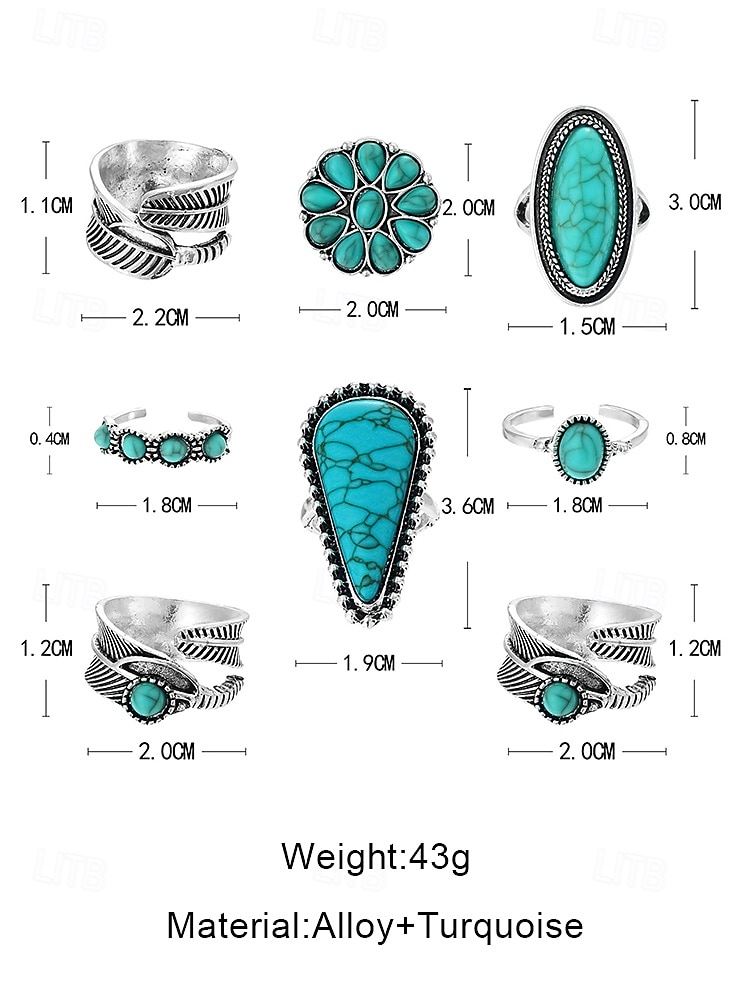 Women's Bohemian Turquoise Ring Set – Vintage Silver Plated Stackable Rings with Blue Stone Details for Parties, Festivals and Everyday Wear 2026 - $9.99 –P6