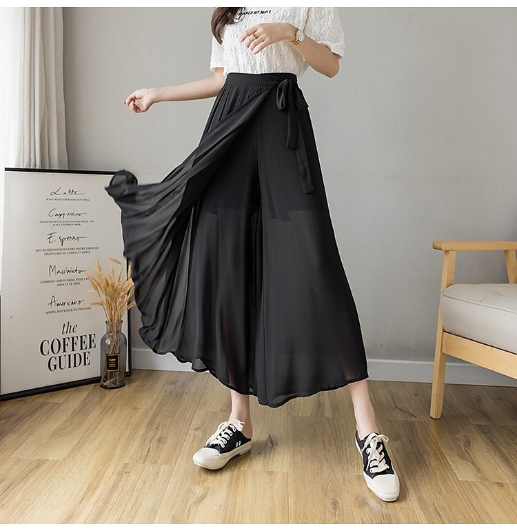 Per donna Gamba larga Chinos Casual Lunghezza intera Naturale Semplice Gamba larga Coulisse Comodo Traspirabilità Casual Quotidiano Nero Rosa Blu Primavera Autunno Vestibilità comoda del 2025 a $22.99 –P10