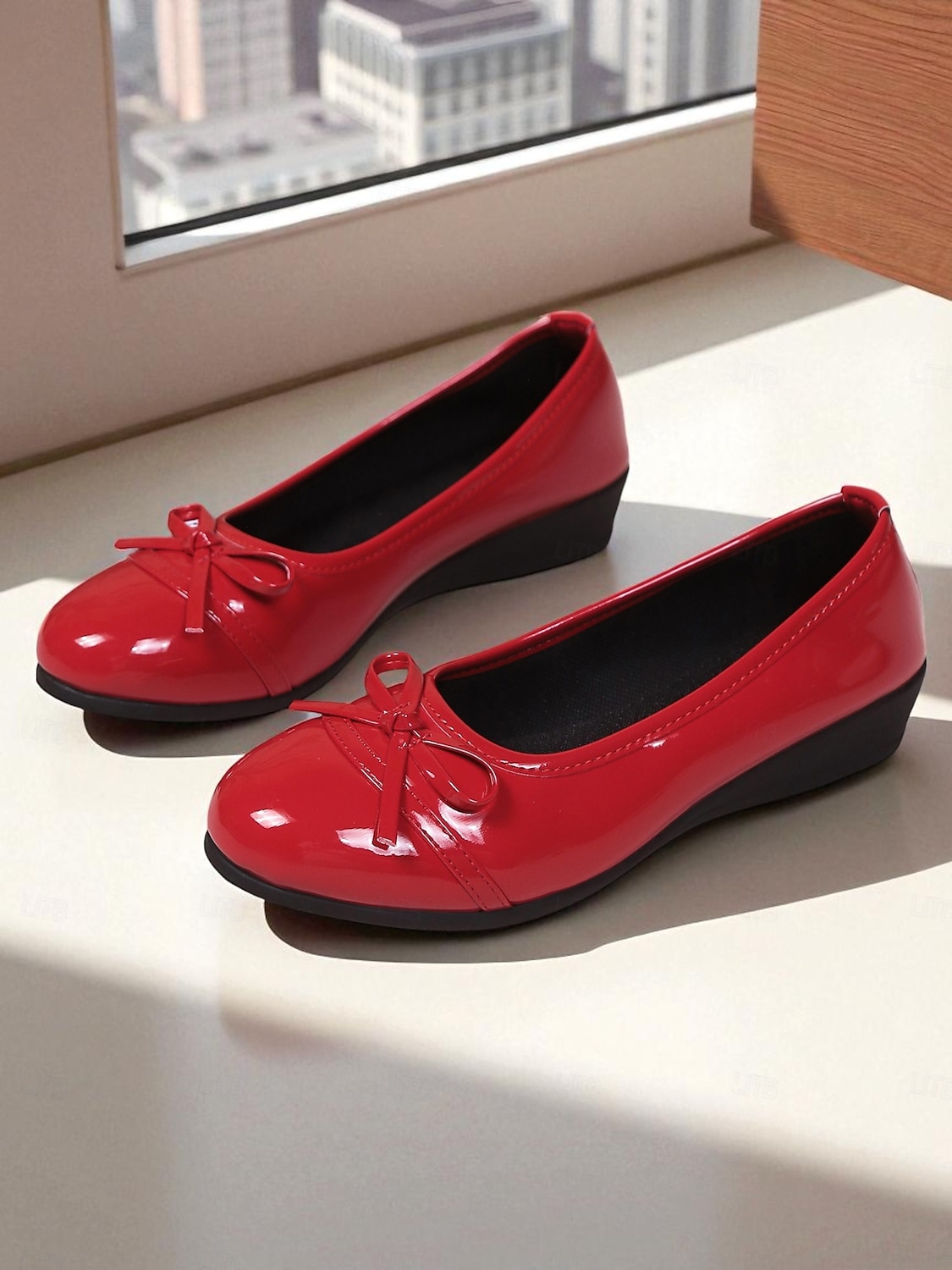 sapatilhas femininas de couro envernizado vermelho com laço - sapatos sociais clássicos de bico redondo e sem cadarço para adolescentes e mulheres, ideais para a escola, trabalho e roupas casuais do de 2025 por $19.99 –P6