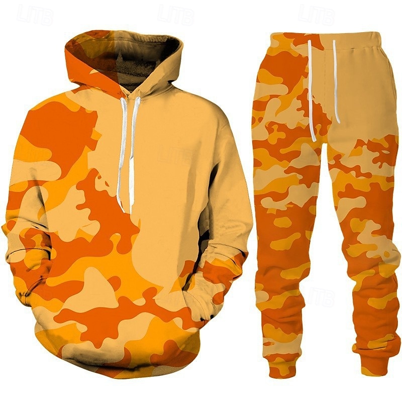 Hombre Tracksuit Conjunto de atuendo Conjunto de sudaderas con capucha Sudadera Exterior Diario Deportes Bolsillo Correa camuflaje Negro Naranja Gris Ligero Impresión gráfica Poliéster Ropa de Deporte 2025 - $34.99 –P1