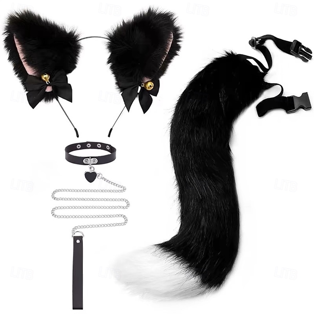 Conjunto de faixa de cabeça com orelhas de gato e cauda feito à mão – acessórios fofos para cosplay de gatinha, orelhas e cauda de animais para Halloween, festa e fantasias de 2025 por $20.62 –P7