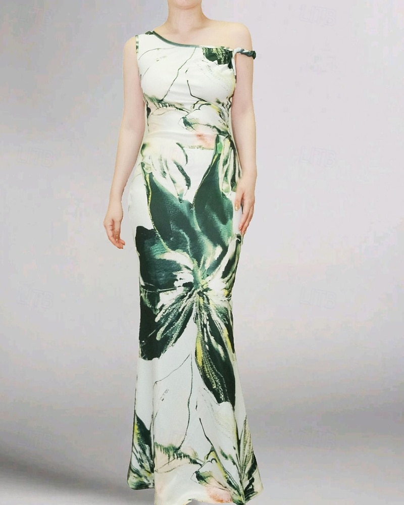 Femmes Robe Longue Maxi Robe Robe Imprimée Mode Extérieur Sortir Week-end Coupe régulière Fleur Sans manches Une Épaule Violet Vert Été de 2025 ? $22.99 –P11