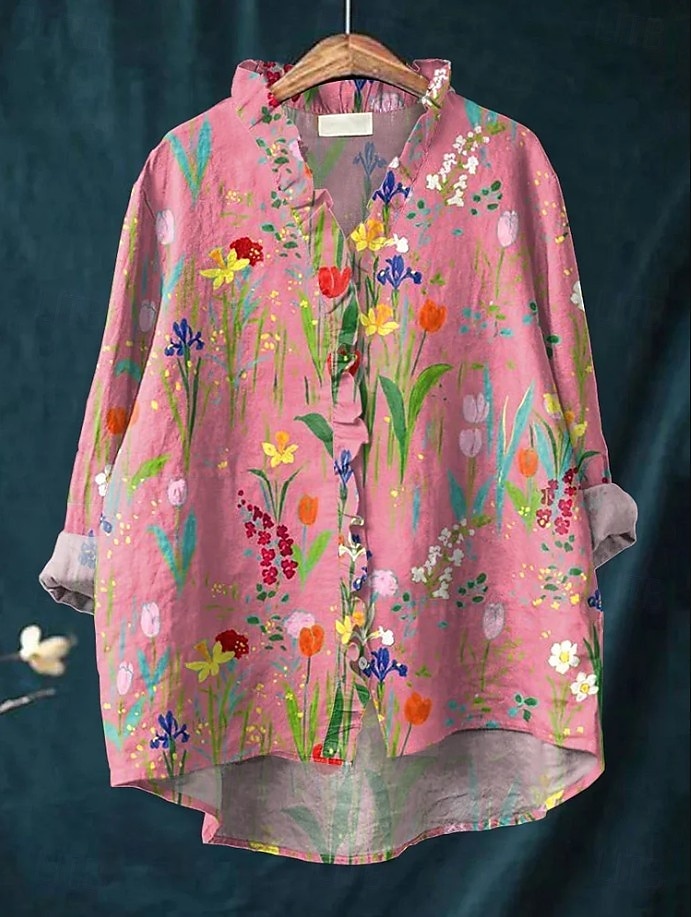 Damskie Koszula Boho Falbana Kwiaty Graficzny Bohema Zabytkowe Elegancki Długi rękaw Zwykłe topy Codzienny Święto Szałwiowy Rumiany róż Brudny róż Fioletowy Fuksja Lato Wiosna Jesień 2026 - $29.99 –P6