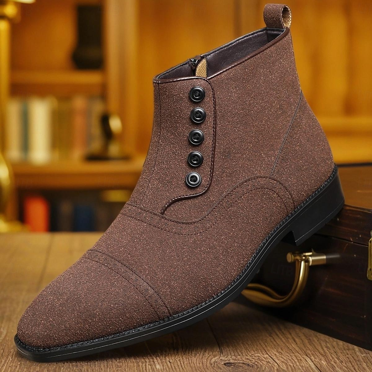 Men's Beige Lace-Up Ankle Boots with Round Toe and Classic Stitching, Vintage Business-Casual Footwear for Office, Urban Walking and Smart Daily Outfits 2025 - $46.99 –P15