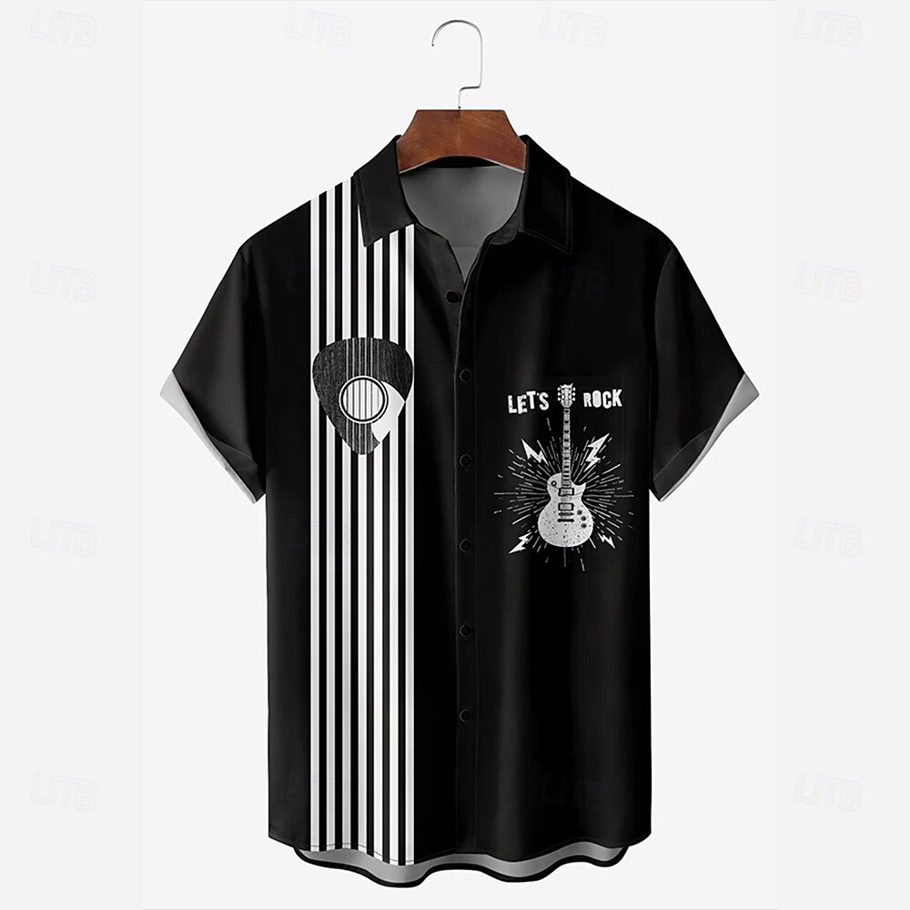 Miesten Hallituksen jäsenet Raidoitettu Kitara Paita Kesä paita Button Up paita Lyhythihainen Vintage retro ulko- Loma Arkikäyttö Kesä Kevät Sänkyjen avaus 3D-tulostus kauluspaidat Edessä yksi tasku 2025 - $23.99 –P1