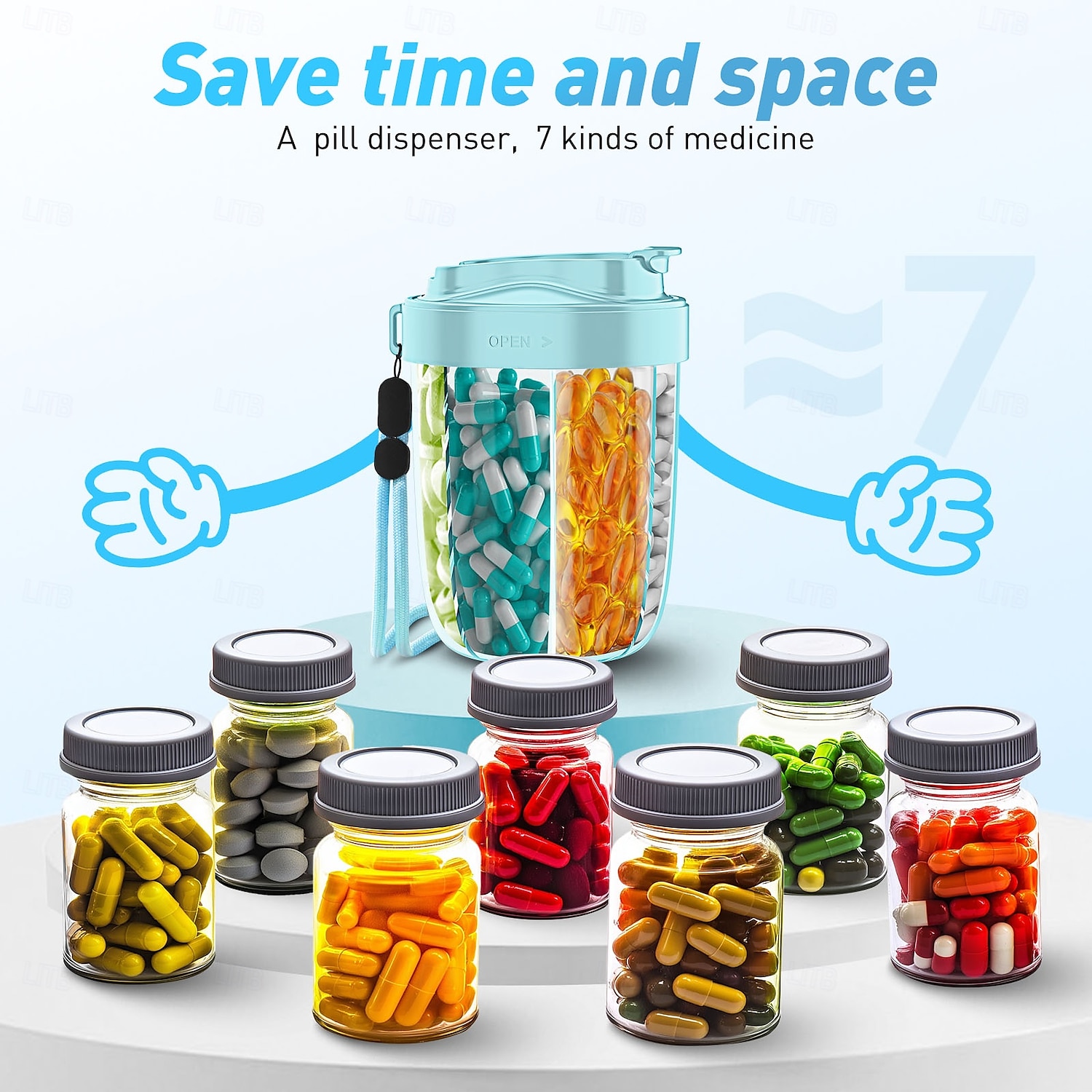 7 Fächer, große Kapazität, Pillenbehälter, Aufbewahrungstabletten, Vitamine, Medikamente, Fischöle, tragbarer Reisehalter, Medikamentenspenderbox 2025 - $21.99 –P12