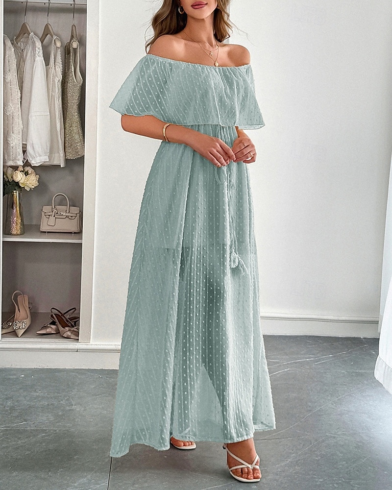 Femmes Robe Longue Maxi Robe Robe Décontractée Robe d'été Mode Moderne Quotidien Plage Week-end Coupe régulière Uni Manche Courte Épaules Dénudées Vert Été Printemps de 2025 ? $31.99 –P4
