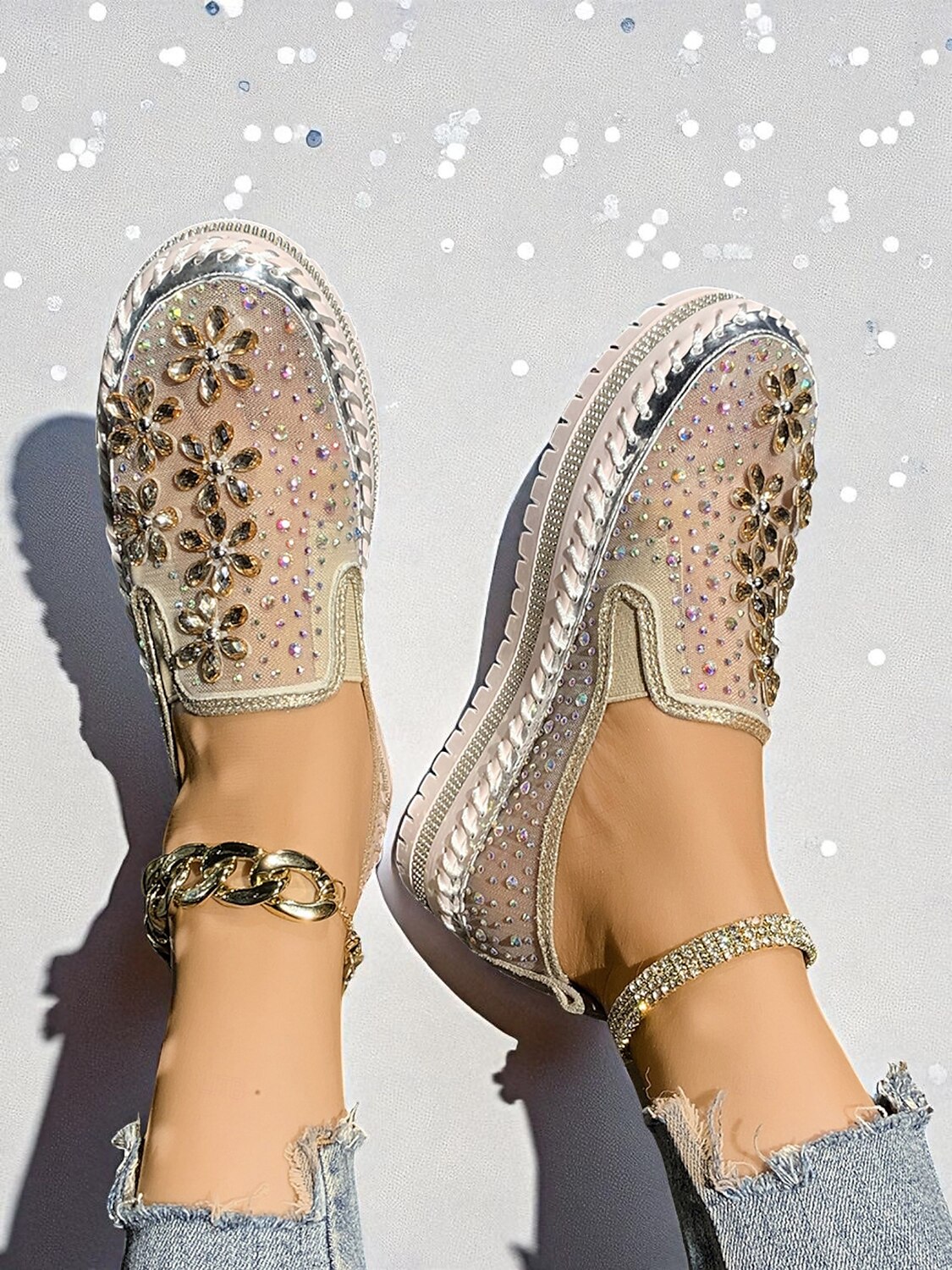 Sneakers slip-on da donna con strass, tomaia in mesh e suola spessa - scarpe alla moda per la vita notturna, le feste e le discoteche del 2025 a $34.99 –P6