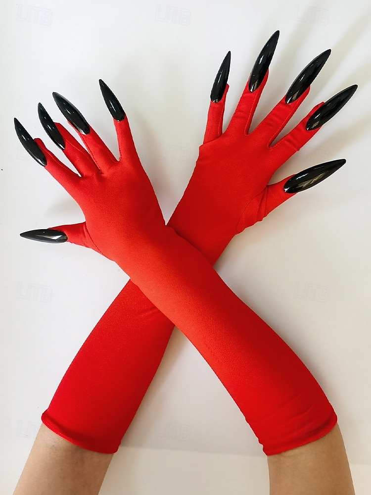 Lange Halloween-Krallenhandschuhe für Damen – Kunstnageldesign, dehnbares Polyester, gruseliges Cosplay-Kostümzubehör für Partys und Veranstaltungen 2025 - $9.99 –P12