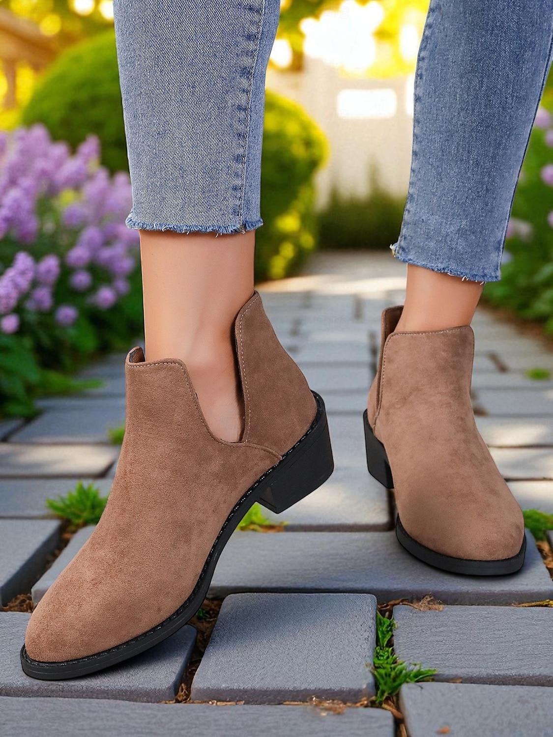Botines de ante sintético para mujer con tacón bajo: botas cortas informales para uso diario, paseos de otoño y caminos rurales. 2025 - $24.99 –P4