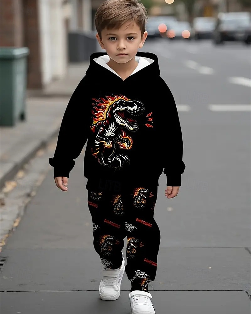 Jongens 3D Dinosaurus Set met capuchon en joggingbroek Sportoutfit Trainingspakken Lange mouw Lente Herfst Dagelijks Basic Casual Kinderen 4-12 jaar Capuchon Buiten Vakantie Sport Getailleerd 2025 - $26.99 –P6