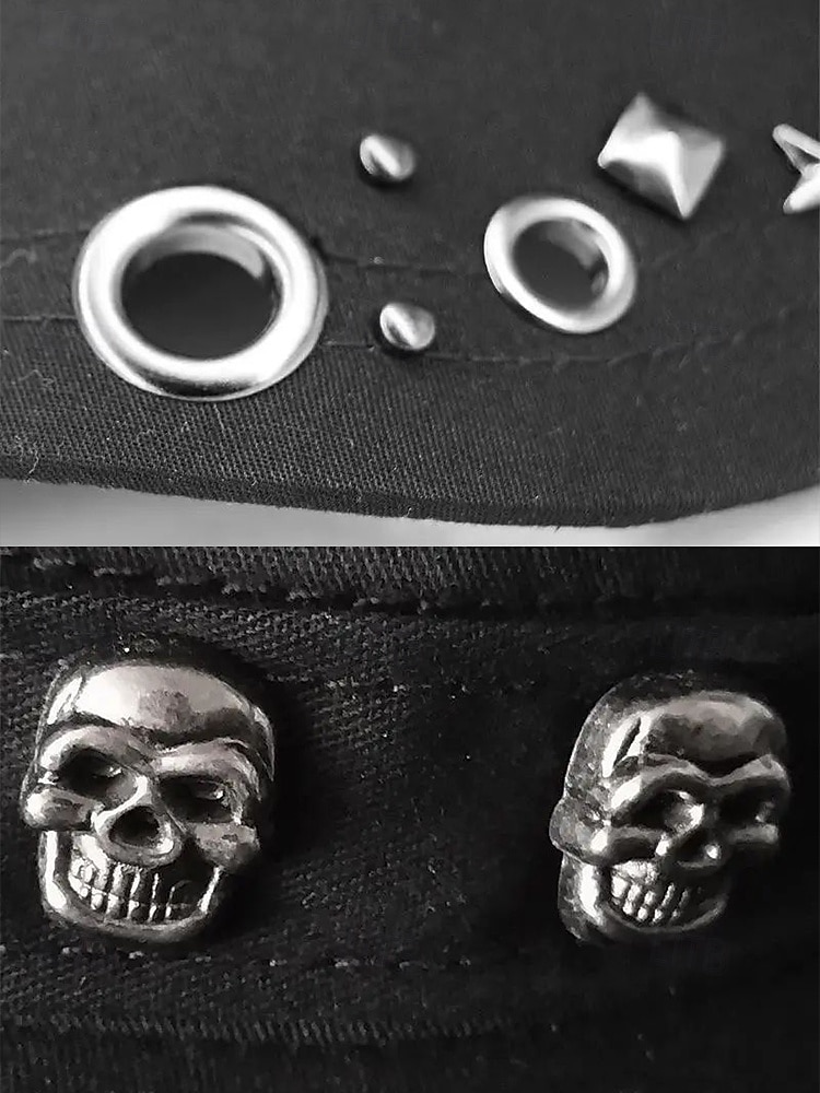 Militärkeps i bomull med dödskalle – justerbar halloweenhatt i punkrockstil för cosplay, fester och avslappnad streetwear 2025 - $18.99 –P5