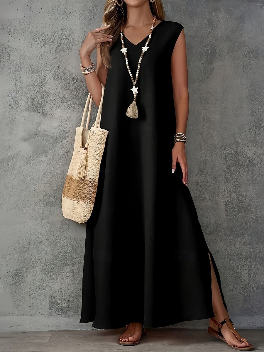 Per donna Abito maxi Abito a trapezio Abito Estivo Casual Quotidiano Vestibilità regolare Semplice Senza Maniche Scollo a V Nero Bianco Viola chiaro Verde Estate del 2025 a $28.99 –P9