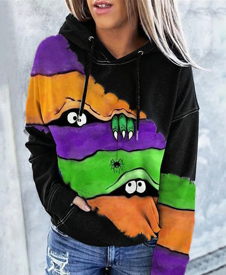 Femmes Sweat à capuche Graphique Halloween Occasionnel manche longue À capuche Hauts Réguliers Tenue de soirée Rue Tenue Quotidienne Noir Violet Orange Vert Gris foncé Printemps Automne Hiver de 2025 ? $27.99 –P1