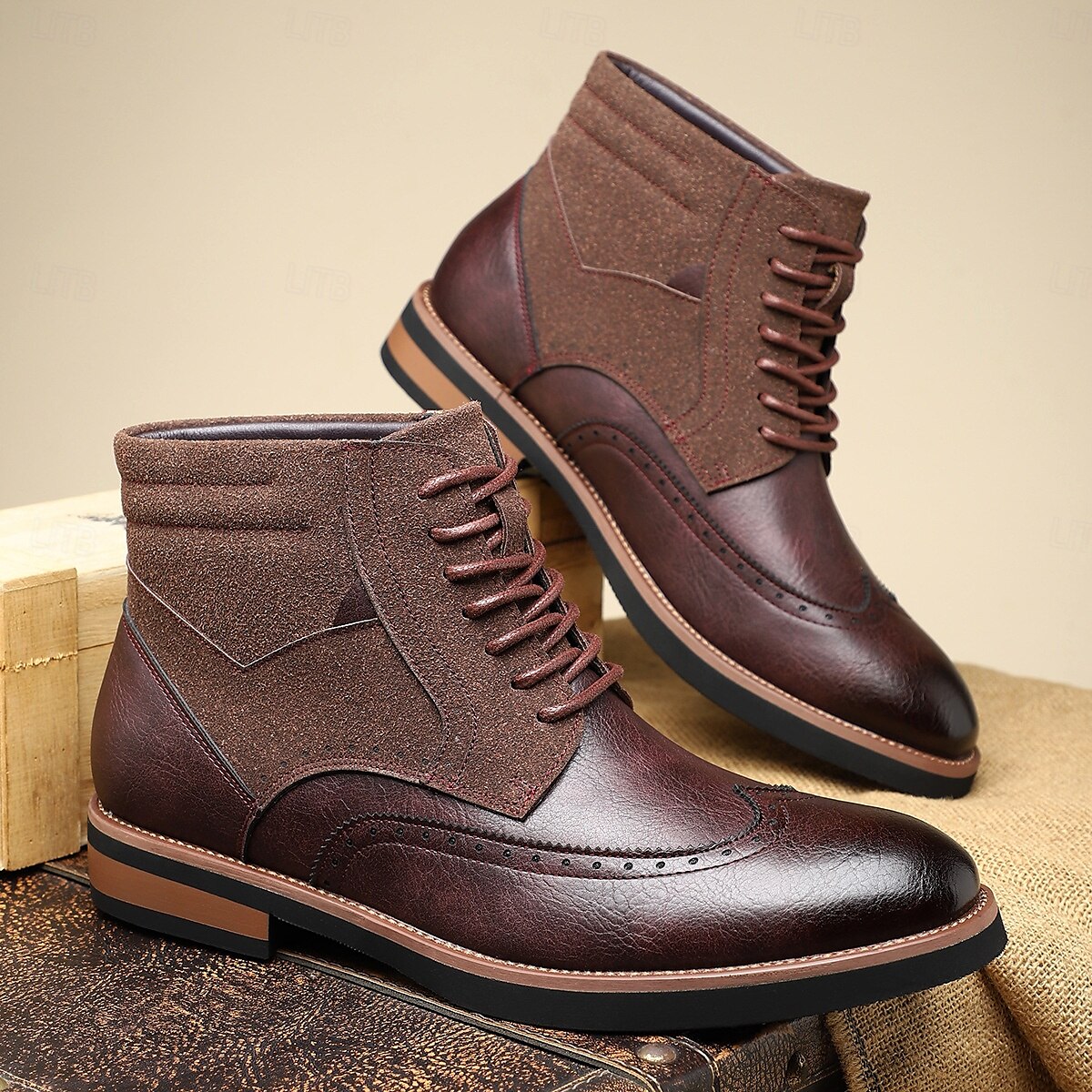 Per uomo Stivali Camminata Vintage Casual Britannico Pelle PU Camoscio Confortevole Antiscivolo Caldo Allacciatura Nero Giallo Marrone Autunno Inverno del 2025 a $54.99 –P13
