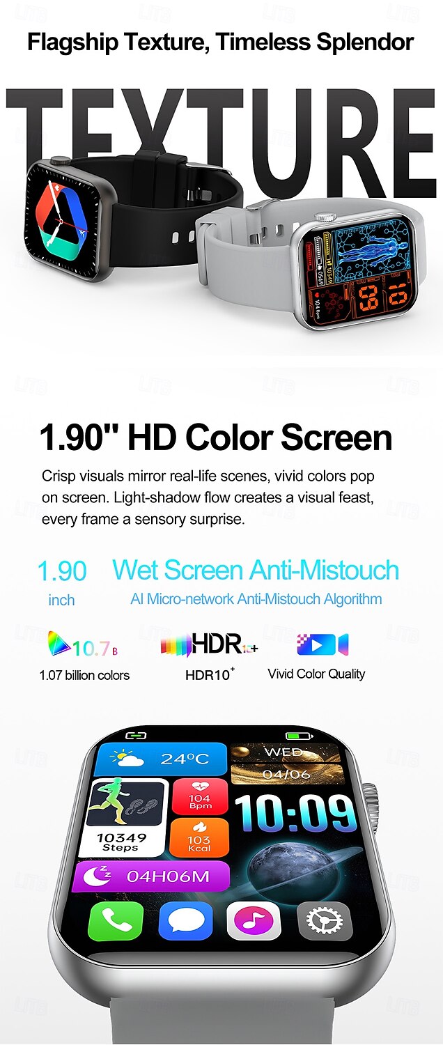 2025年 iMosi HW92 スマートウォッチ 1.9 インチ スマート·ウォッチ ブルートゥース 歩数計 着信通知 睡眠サイクル計測器 と互換性があります Android iOS 女性 男性 ハンドフリーコール 防水 メディアコントロール IP 67 37mmウォッチケース コレクション – $31.99 –P3