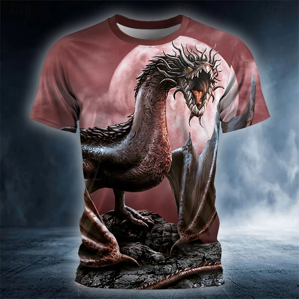 Camiseta masculina de Halloween com estampa 3D de dragão Sarah Richter, camiseta de manga curta com gola redonda, designer exagerado, artística, casual de rua, diária, amarela, vermelha, marrom, de 2025 por $17.99 –P4