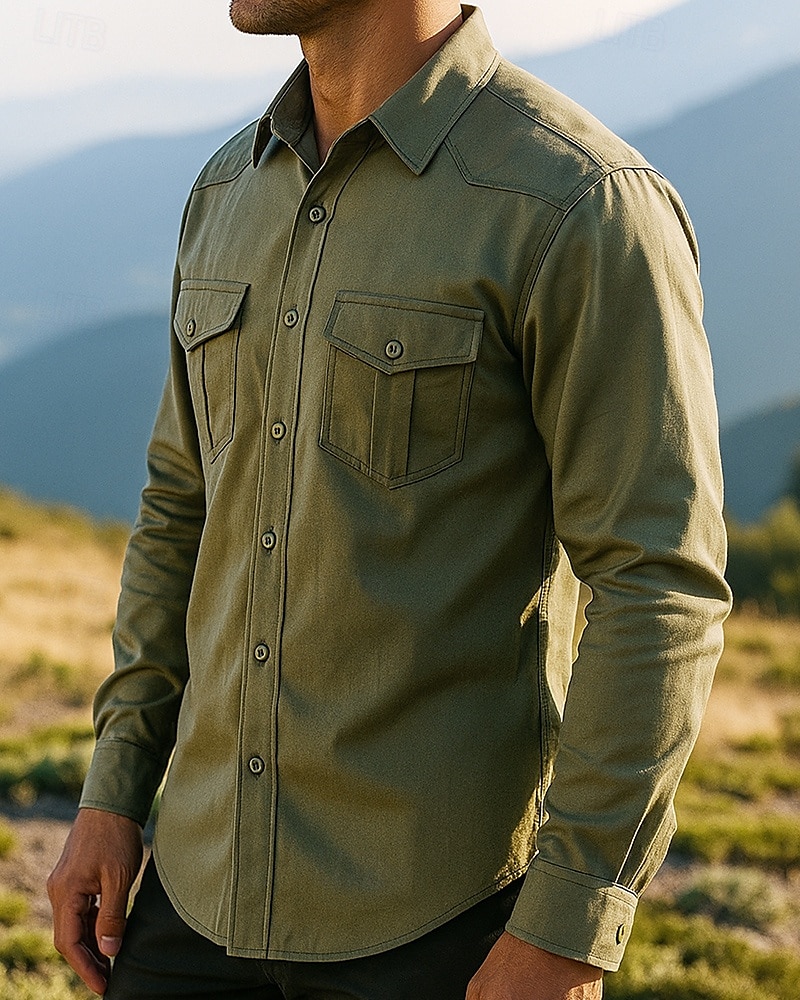 Pánské košile s kapsami Dlouhý rukáv Přehnutý Vrchní část oděvu Venkovní Yumuşak Prodyšné Polyester Černá Zelená Khaki Tenis Golf Běh 2025 - $25.99 –P3