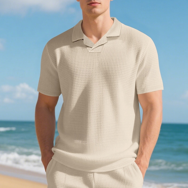 Men's Golf Shirt Golf Polos Shirts Work Casual Lapel Short Sleeve Basic Modern Plain Jacquard Summer Regular Fit Black White Red Royal Blue Khaki Light Grey Golf Shirt 2025 - $16.49 –P15