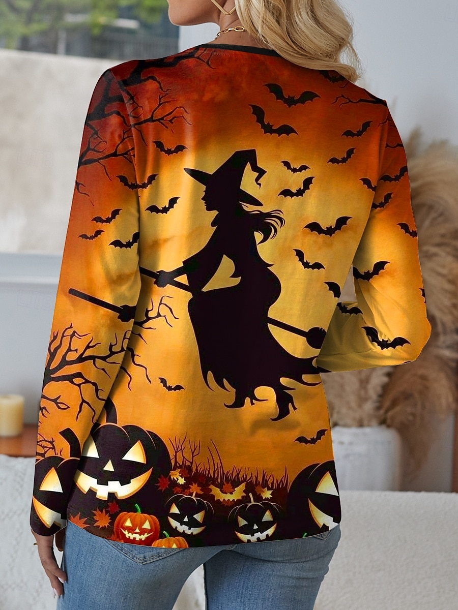 Halloween Pentru femei Tricou Ombre Grafic Geometric Epocă Stilat Clasic Manșon Lung Gât crestat Topuri obișnuite Zilnic Imprimeu Mov Portocaliu Trifoi Vară Primăvară Toamnă 2025 - $24.99 –P2
